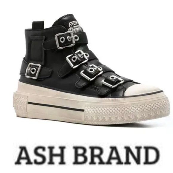 Ash Shoes - NEW Ash Rainbow Black Leather High Top Distressed Sneakers 36